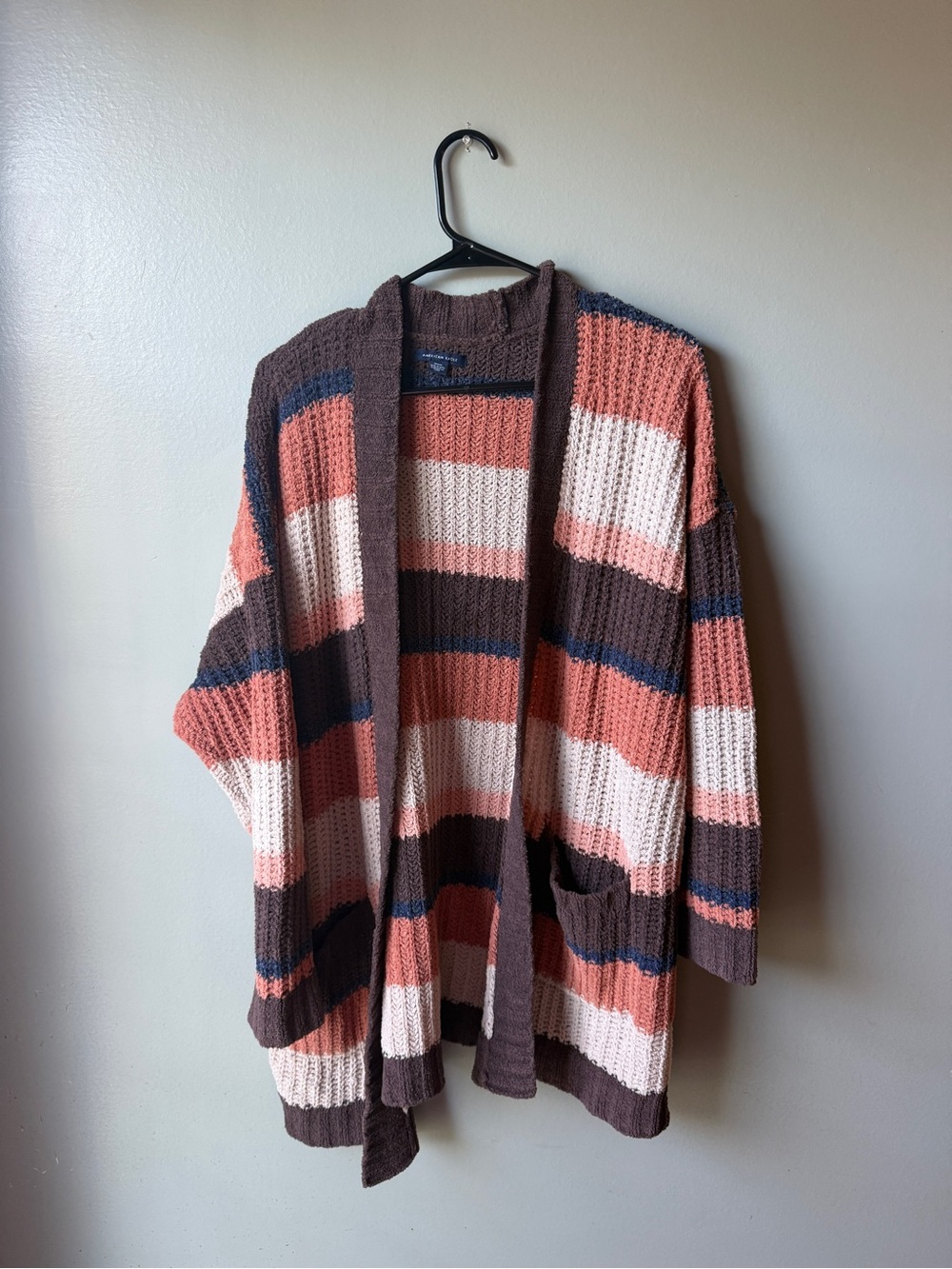 American Eagle Striped Chunky Knit Open Front Cardigan Women’s Medium
